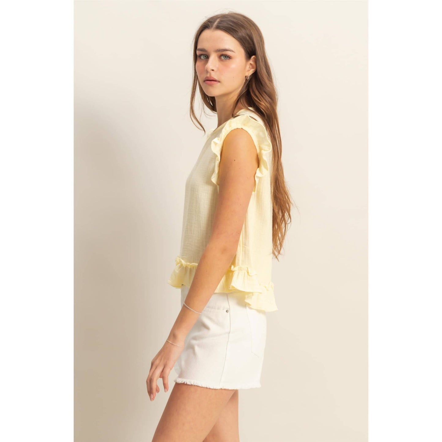 HYFVE - HF25A845-Double Gauze Ruffle Detail Sleeveless Top