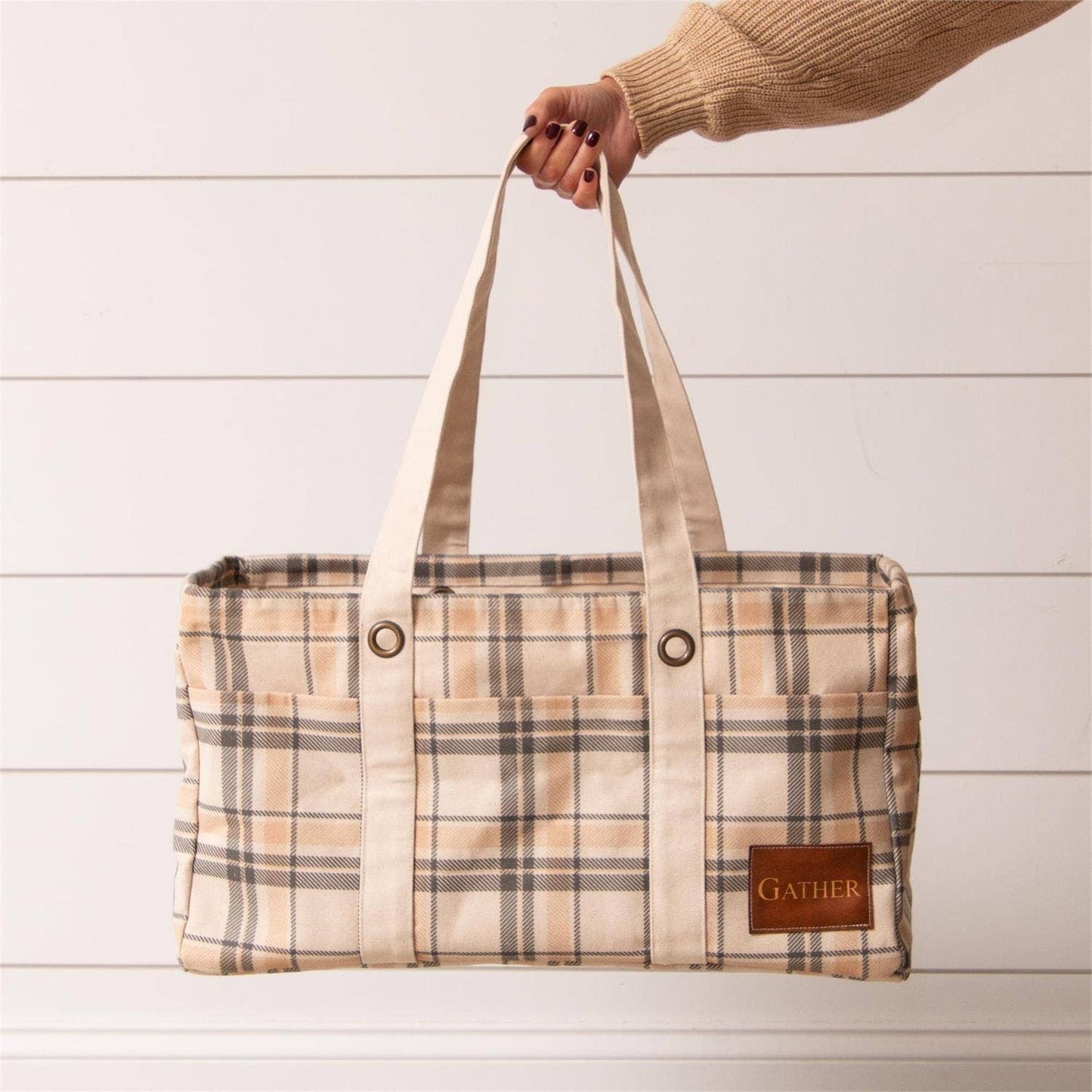 Audrey's - Utility Tote - Plaid with Leather Gather Tag