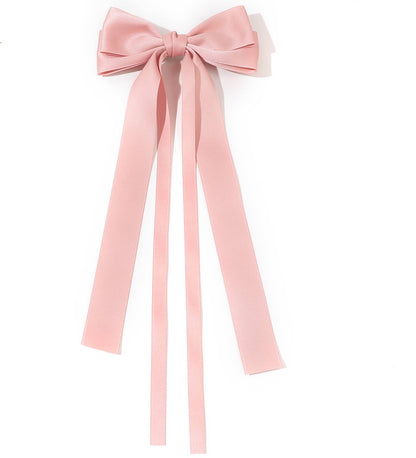 Adorro - Double Layered Bow Long Ribbon Barrette Clip