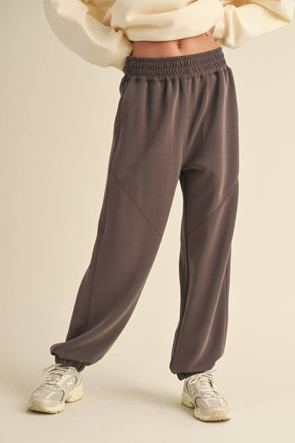 KIMBERLY C - Super Soft Air Scuba Low Rise Jogger Pants - Taupe