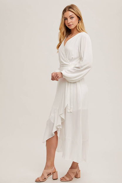 Bluivy - Ruffle Hem Maxi Wrap Dress