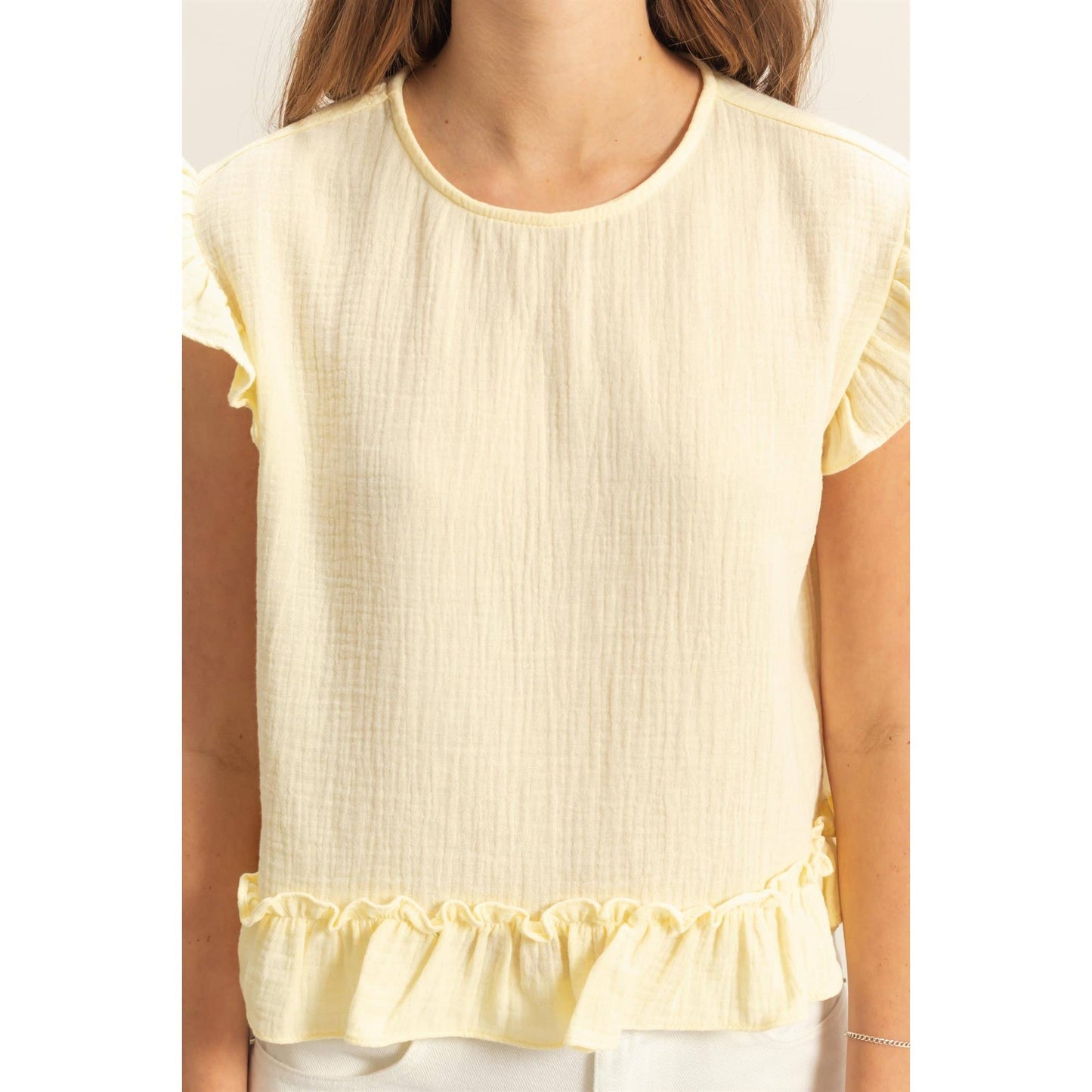 HYFVE - HF25A845-Double Gauze Ruffle Detail Sleeveless Top