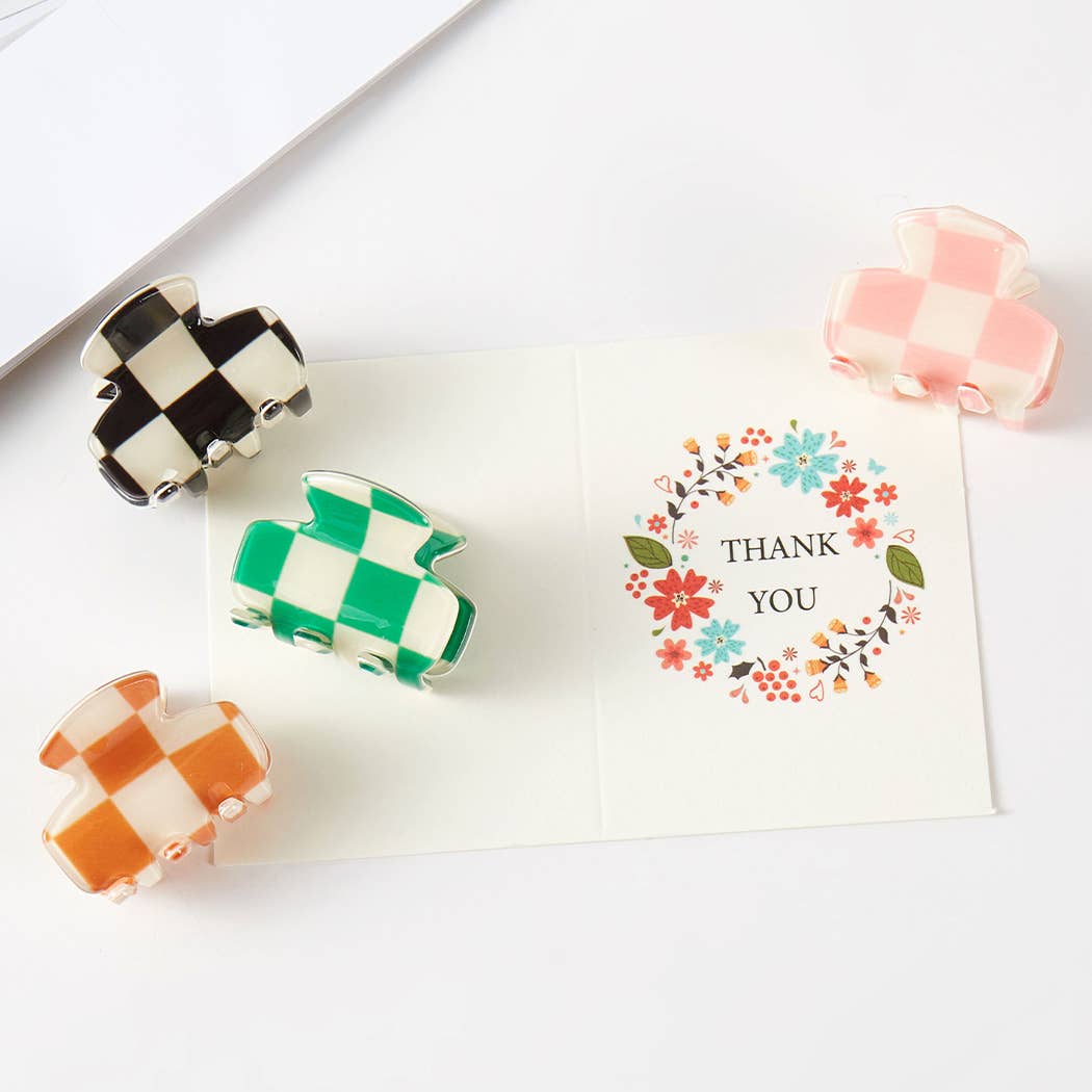 Fashion City - Checkered Assorted Color Mini Claw Hair Clip Set
