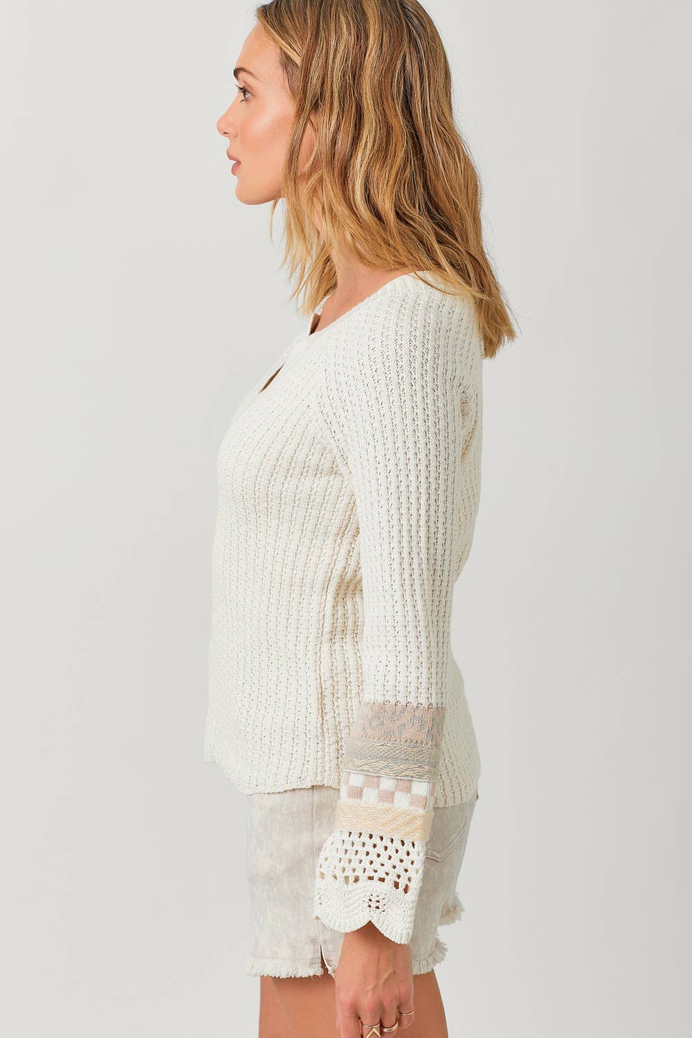 Mystree - Mixed Sleeve Henley Sweater