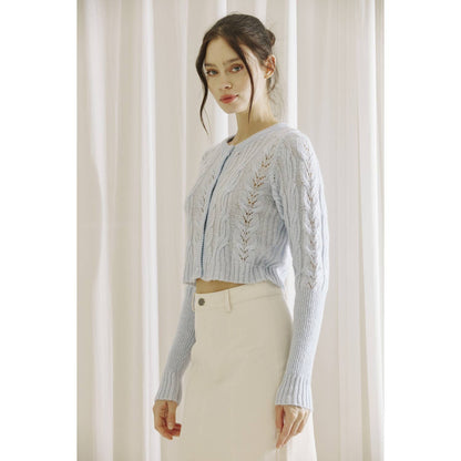 STORIA - Monochromatic Light Cable Knit Cardi - Baby Blue