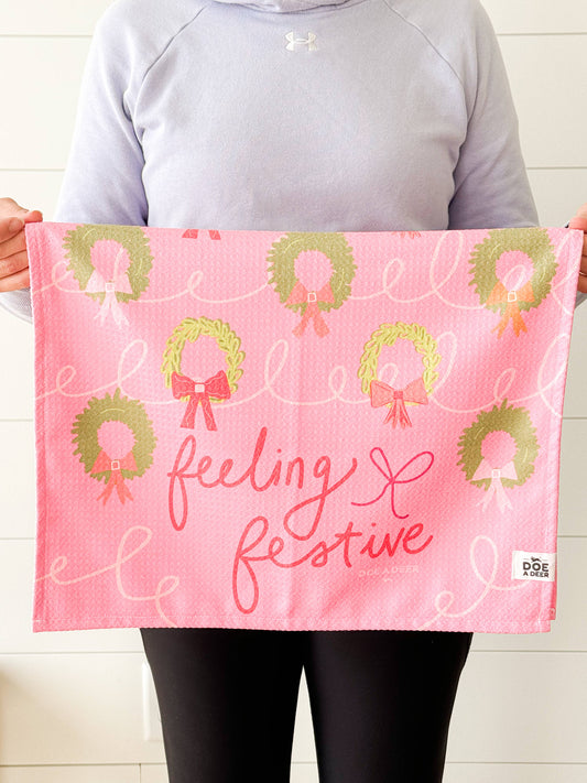 Doe A Deer - Feeling Festive Waffle Towel | Microfiber | Christmas