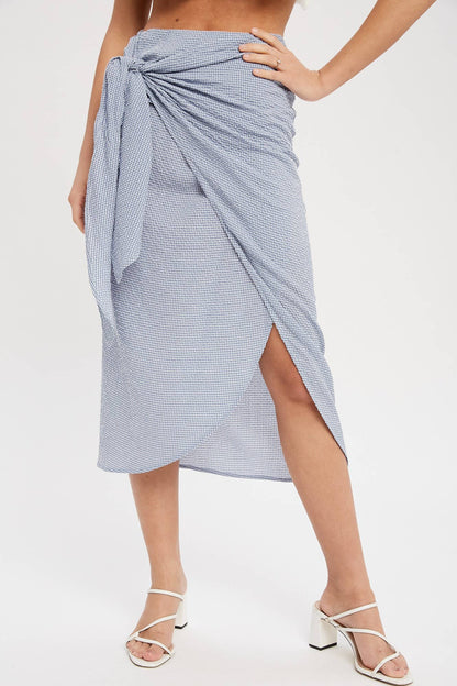 MIOU MUSE - Mini Gingham Tired Front Skirt - Lavender