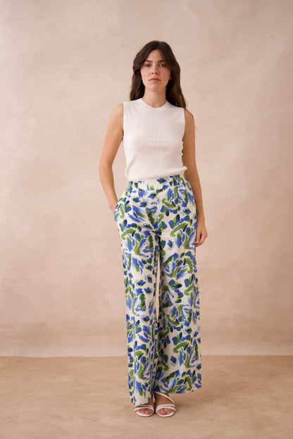 Choklate Paris - Printed Viscose Palazzo Pants - Blue/Green