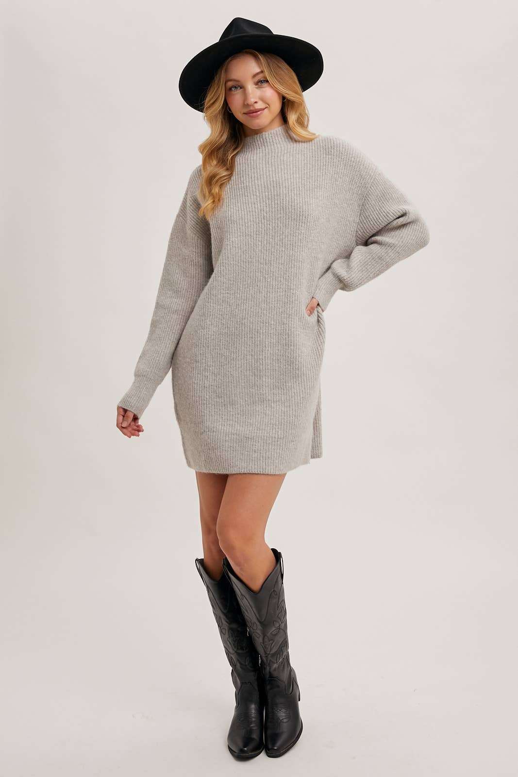 Bluivy - Mock Neck Knit Sweater Dress