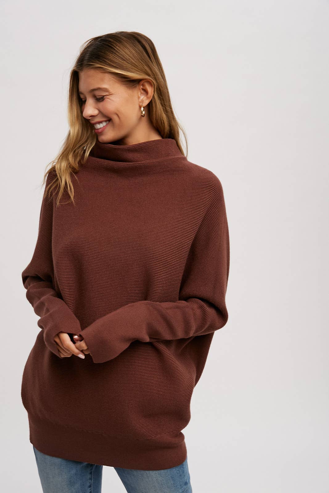 Bluivy - Slouch Neck Dolman Pullover - Chocolate