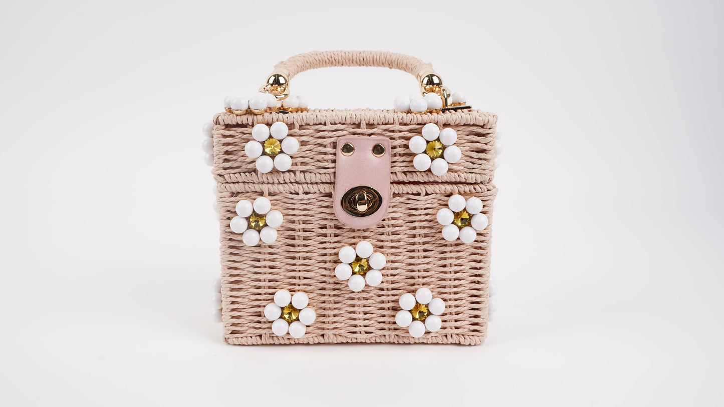 By Jenna Lee - Wicker Bucket Daisy Flower Purse - Small