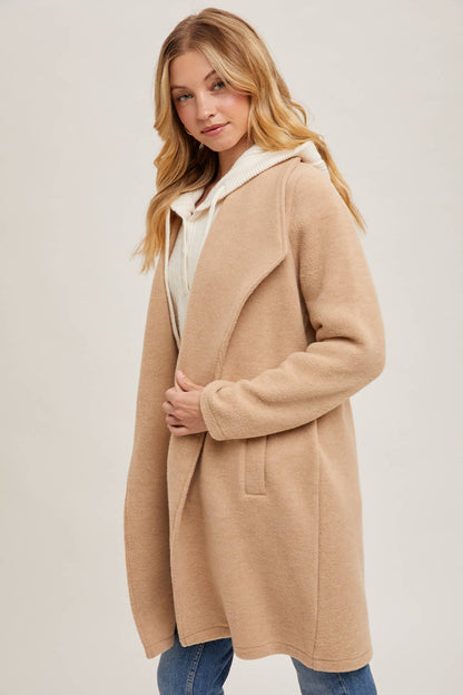 Bluivy - Open Front Knit Coat Jacket - Beige