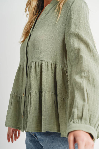 Bluivy - Tiered Rustic Blouse - Sage