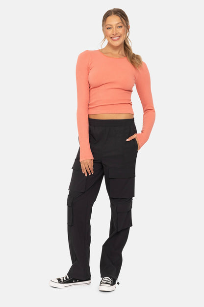 Mono B - Seamless Ribbed Long Sleeve Top - Red Clay