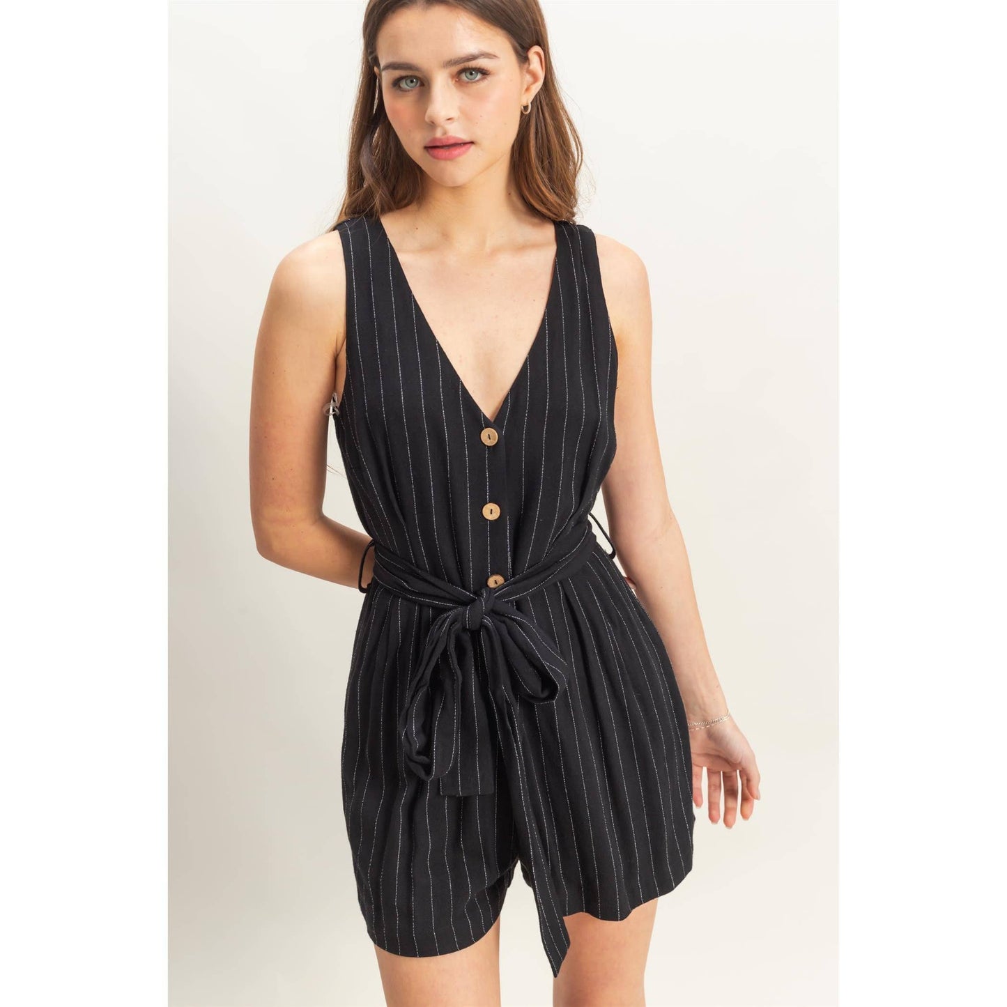 HYFVE - HF25C870-Striped Rayon Linen Belted Romper
