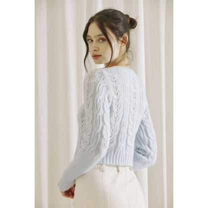 STORIA - Monochromatic Light Cable Knit Cardi - Baby Blue