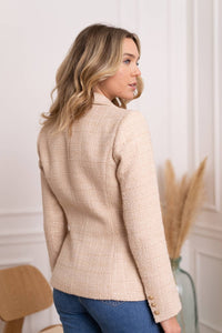 CHOKLATE PARIS - Tweed Double-Breasted Blazer Jacket - Beige