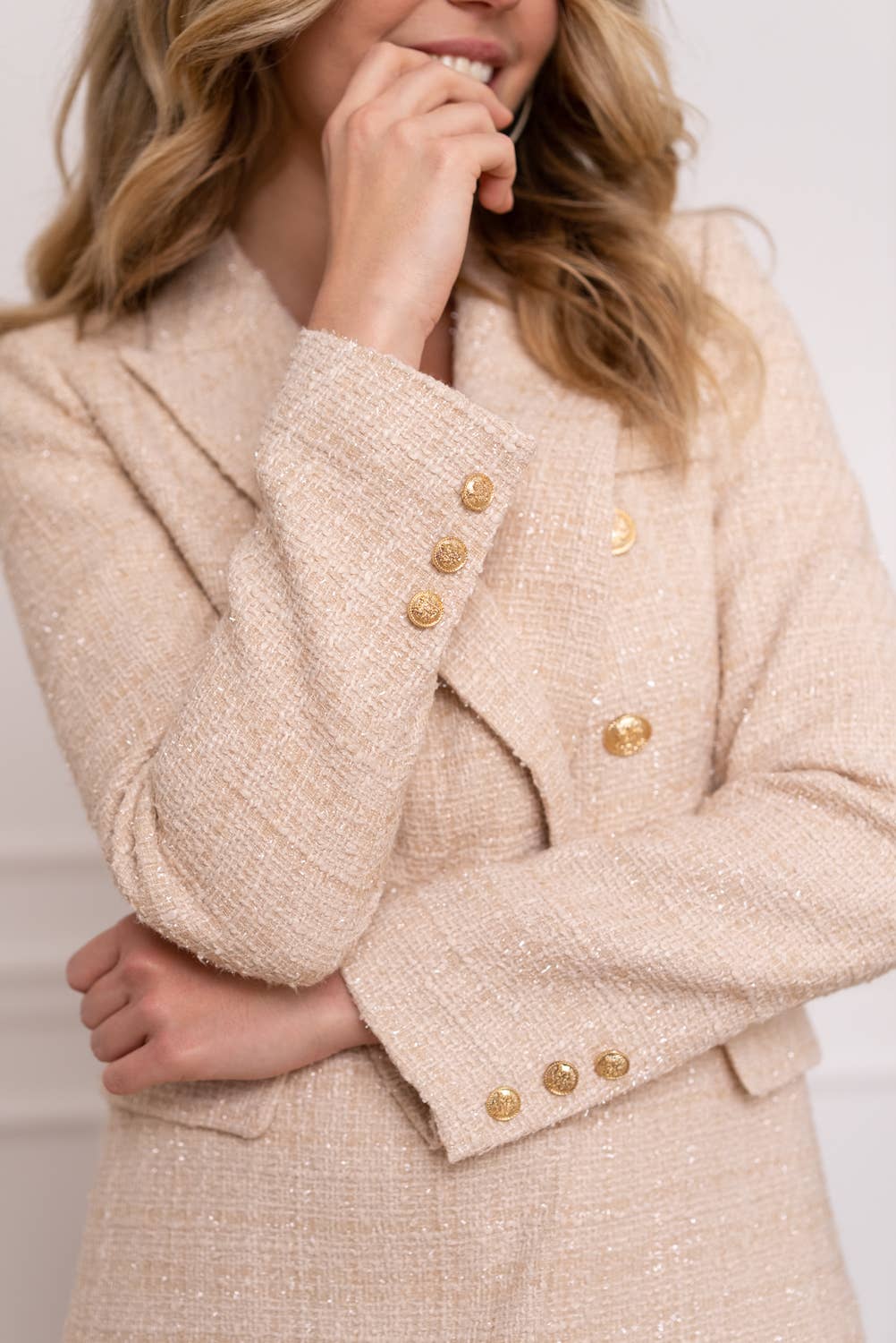 CHOKLATE PARIS - Tweed Double-Breasted Blazer Jacket - Beige