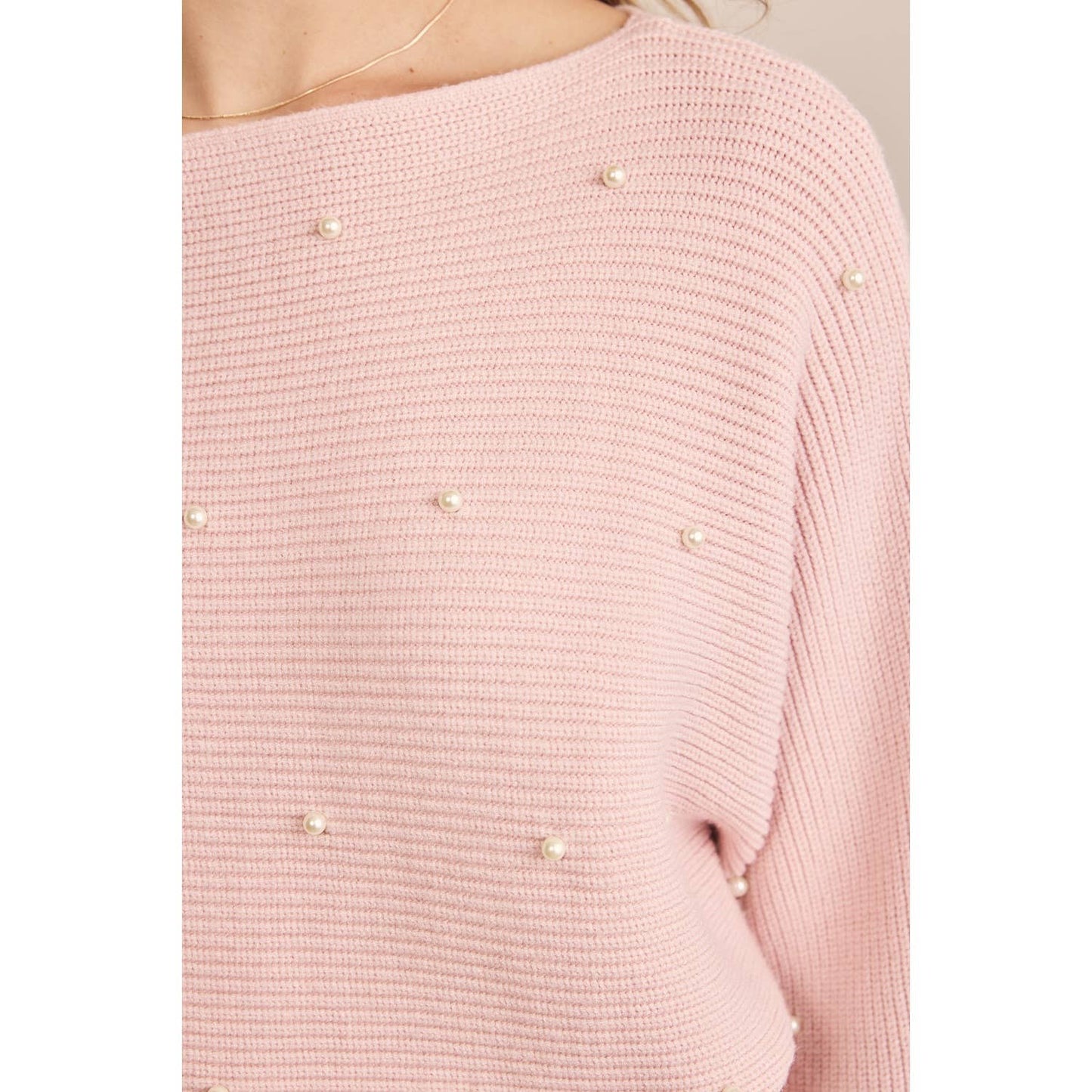 in february - Pearl Embellished Dolman Sleeved Sweater