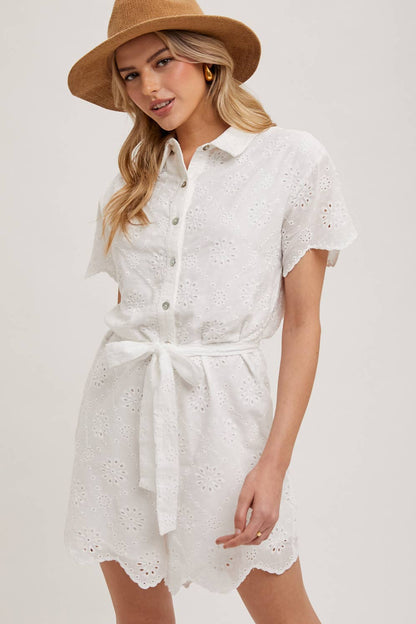 Bluivy - Eyelet Belted Waist Romper