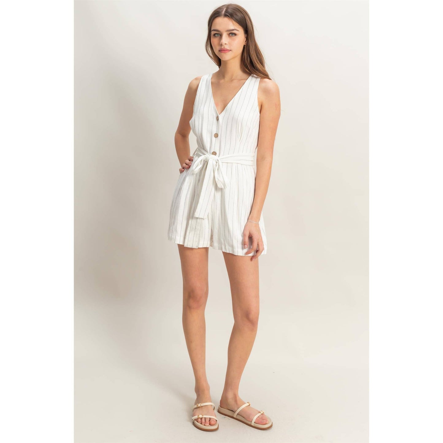 HYFVE - HF25C870-Striped Rayon Linen Belted Romper