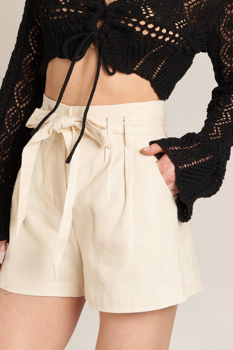 En Crème - High Waisted Paperbag Shorts