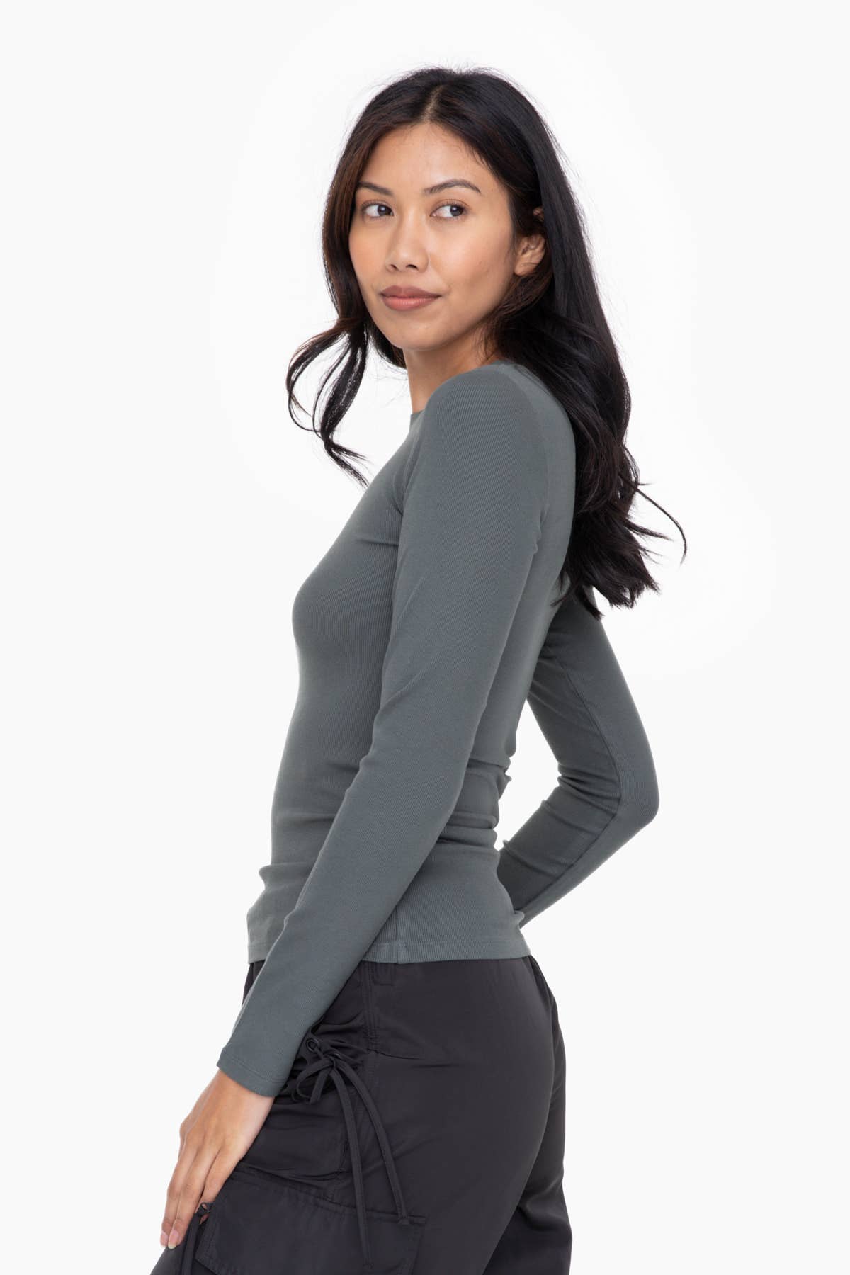 Mono B - Essential Long-Sleeved Micro-Ribbed Athleisure Top - Urban Chic