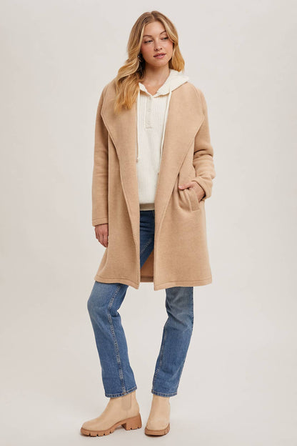 Bluivy - Open Front Knit Coat Jacket - Beige