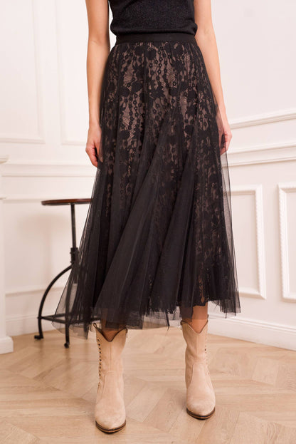 Choklate Paris- Tulle & Lace Skirt - Black/Nude