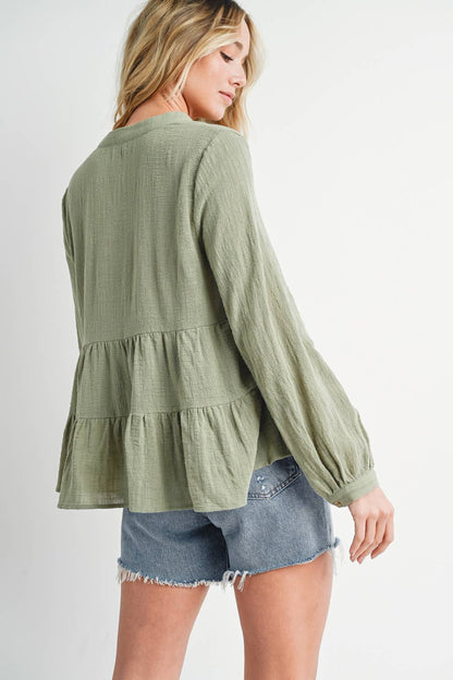 Bluivy - Tiered Rustic Blouse - Sage