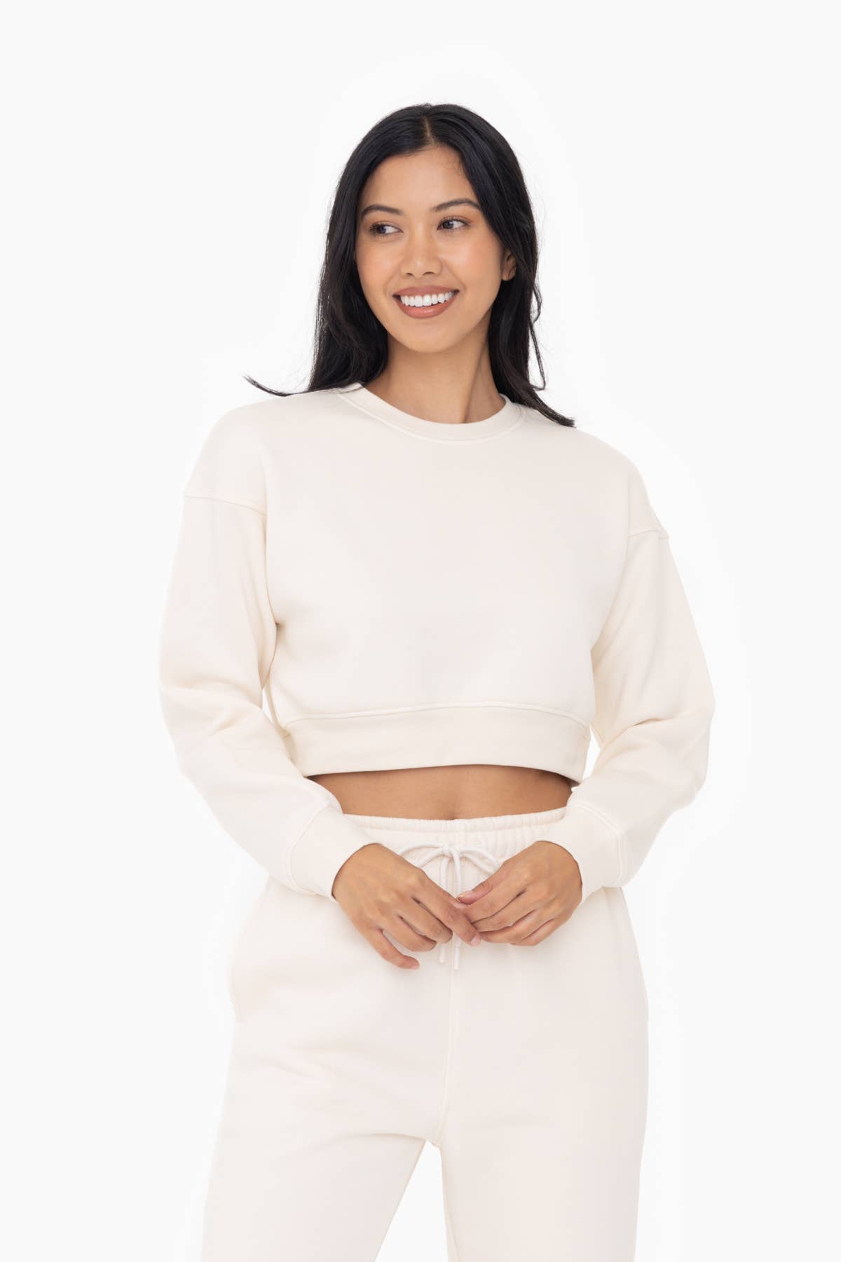 Mono B - Cropped Fleece Sweatshirt - Pearled Ivory