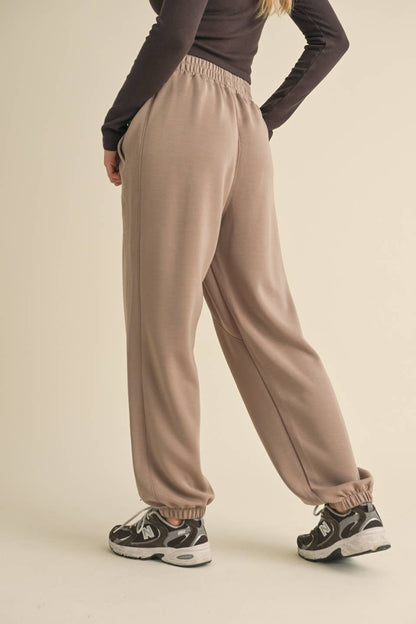 KIMBERLY C - Super Soft Air Scuba Low Rise Jogger Pants - Taupe