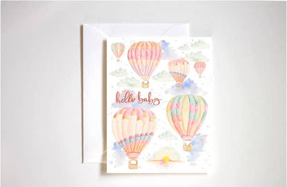 Stephanie Tara Stationery - Hello Baby Hot Air Balloons Greeting Card