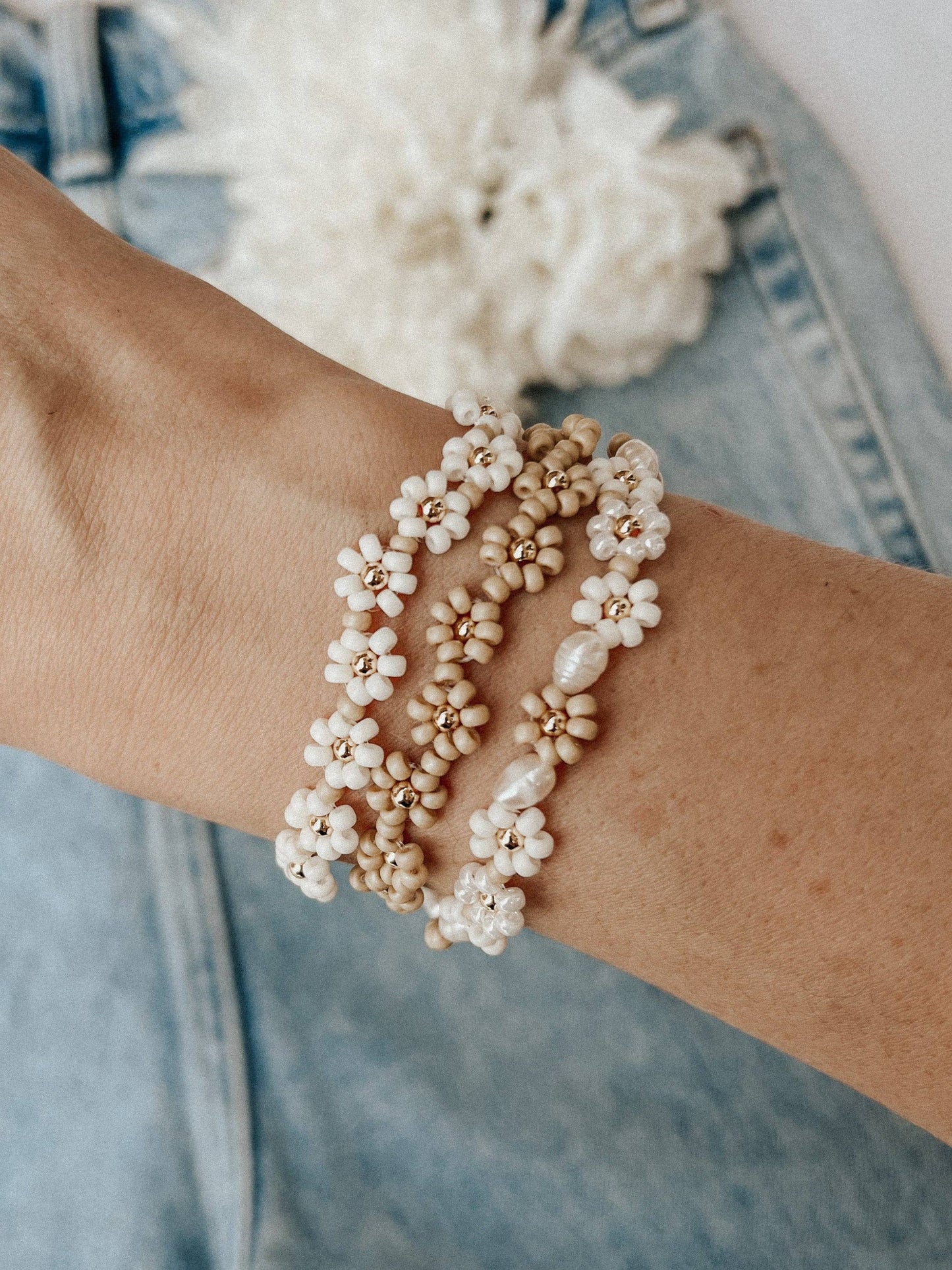 Oak + Eve - The Daisy Bracelet/Anklet: Vanilla Bean / Bracelet / Gold Filled