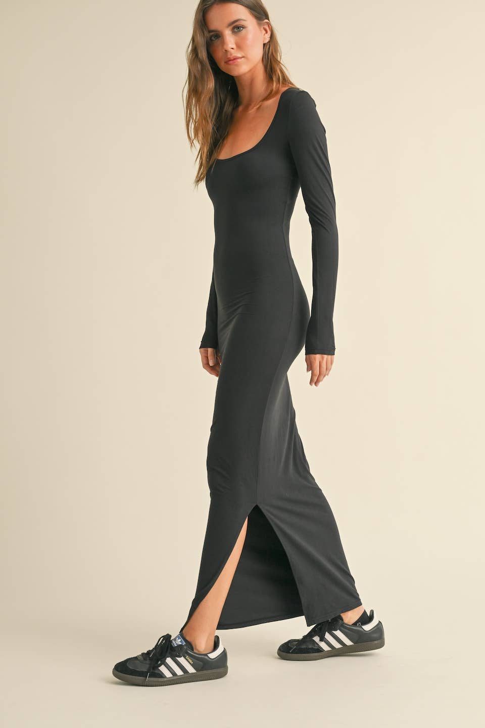 KIMBERLY C - Soft Knit Jersey Maxi Dress - Black