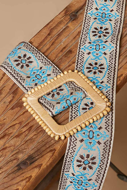 Pol Clothing - Belt - Square Buckle - Blue Floral