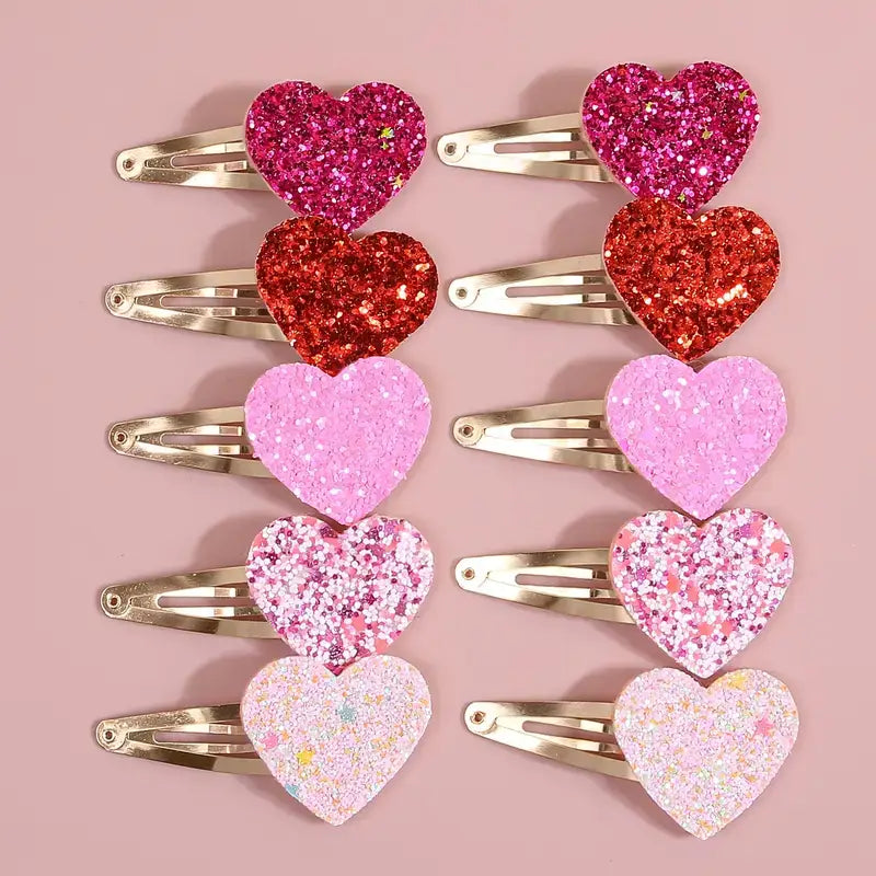 Kate Tuesday Jewelry - Valentine's Glitter Heart Hair Clips Pack of 10