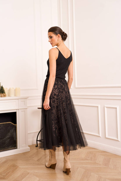 Choklate Paris- Tulle & Lace Skirt - Black/Nude