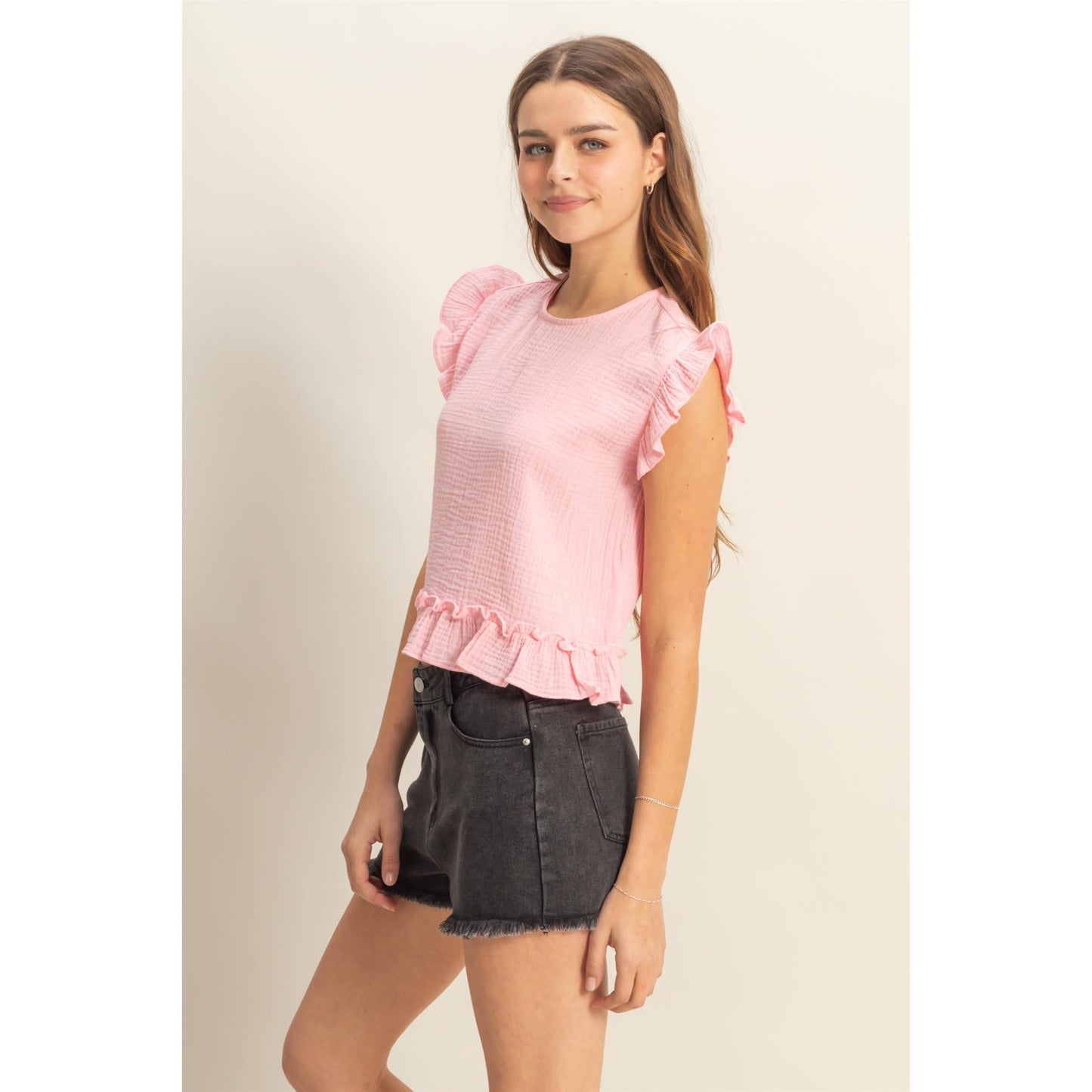 HYFVE - HF25A845-Double Gauze Ruffle Detail Sleeveless Top