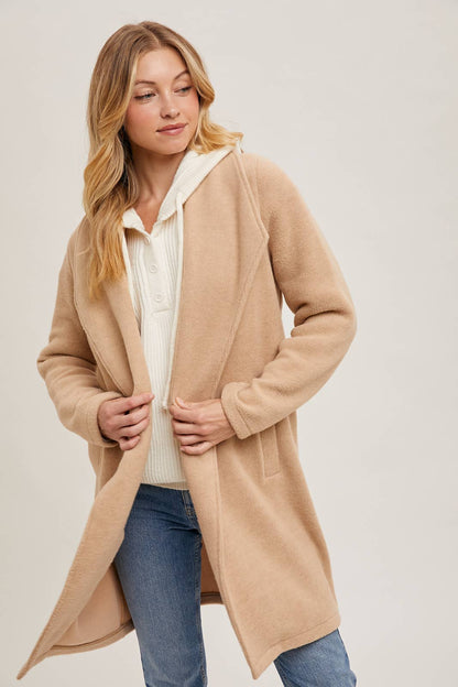 Bluivy - Open Front Knit Coat Jacket - Beige