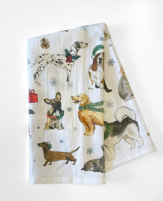 KelseyMDesigns - Cozy Christmas Dogs Tea Towel