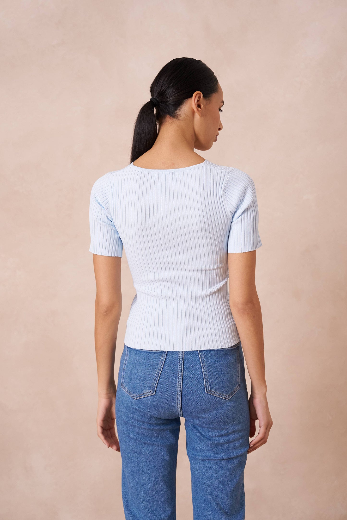 Choklate Paris - Ribbed Knit Wrap Top - Sky Blue