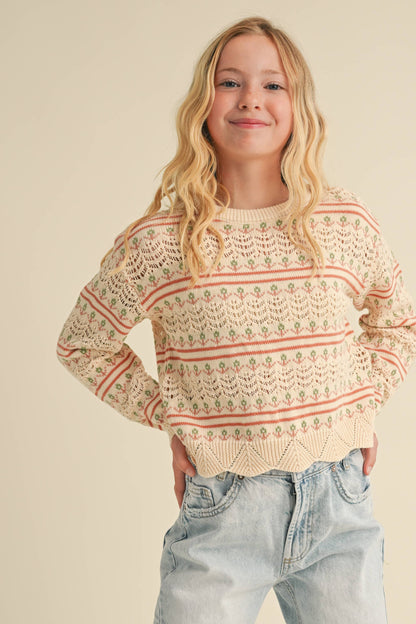 Heart and Arrow - Tween Girls Pointelle Sweater