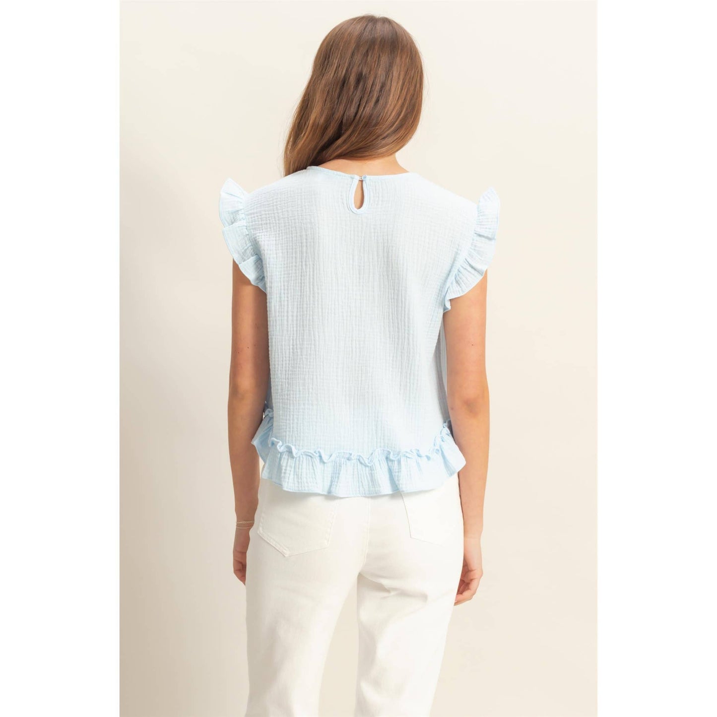 HYFVE - HF25A845-Double Gauze Ruffle Detail Sleeveless Top
