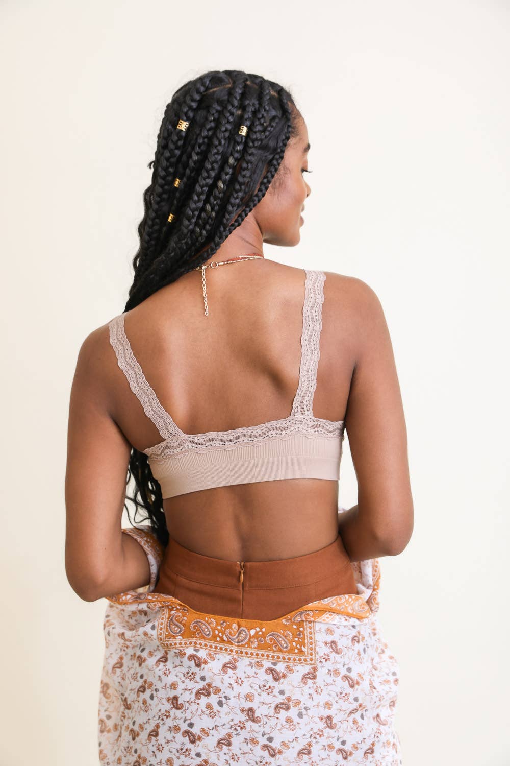 Leto Accessories - Lace Trim Padded Bralette - Mocha