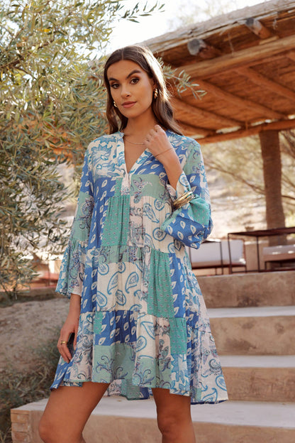 Choklate Paris - Saint-Tropez Silk Printed Dress - Almond Blue