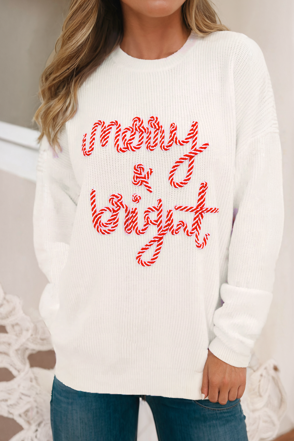 Little Daisy Closet - Striped Merry Bright Letter Christmas Sweater