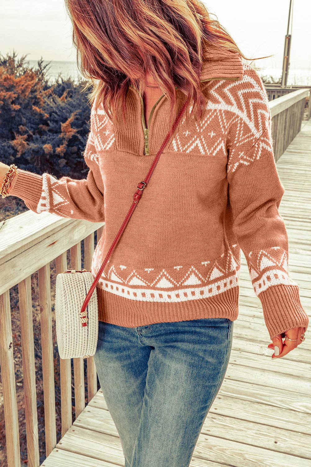 Pretty Bash - Geometric Quarter Zip Sweater