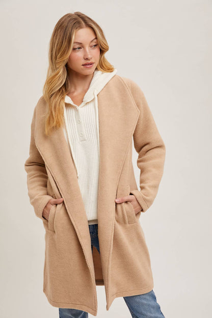 Bluivy - Open Front Knit Coat Jacket - Beige