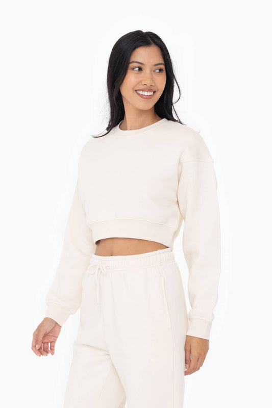 Mono B - Cropped Fleece Sweatshirt - Pearled Ivory